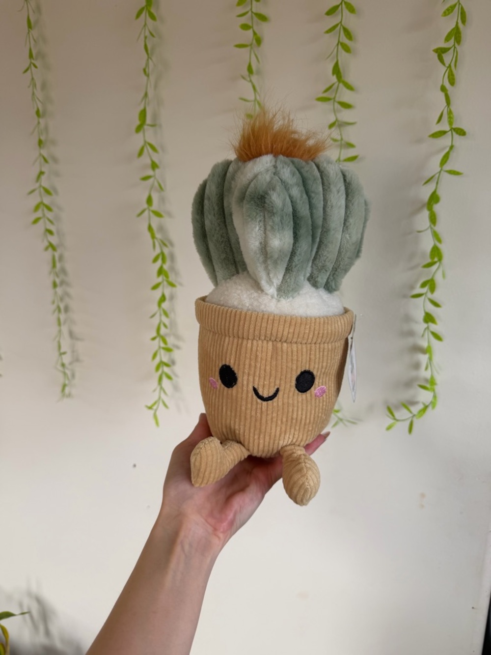 Plant buddies Cute Plush Cactus in Tan Corduroy Pot - Green & Tan